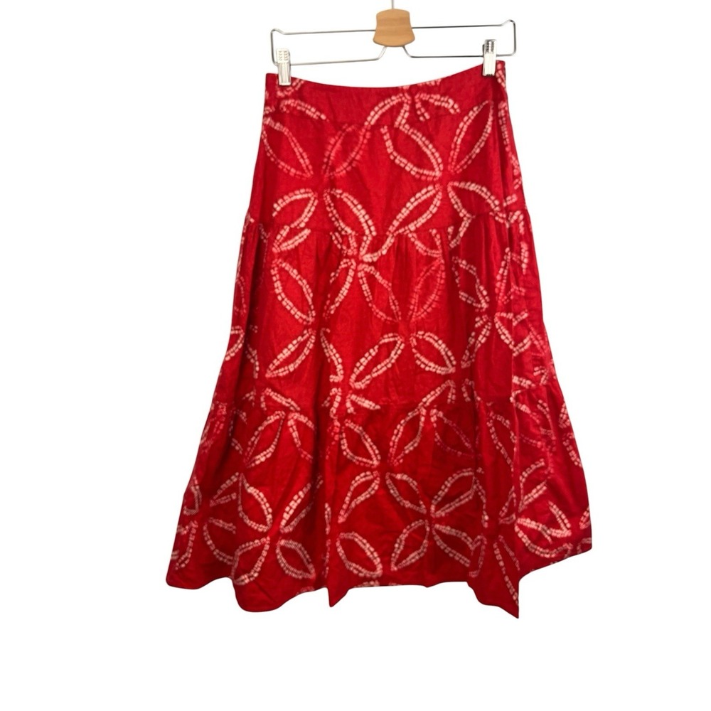 Piazza Sempione Tiered A Line Skirt IT 42 US 6 Red Tie Dye Floral Midi Boho